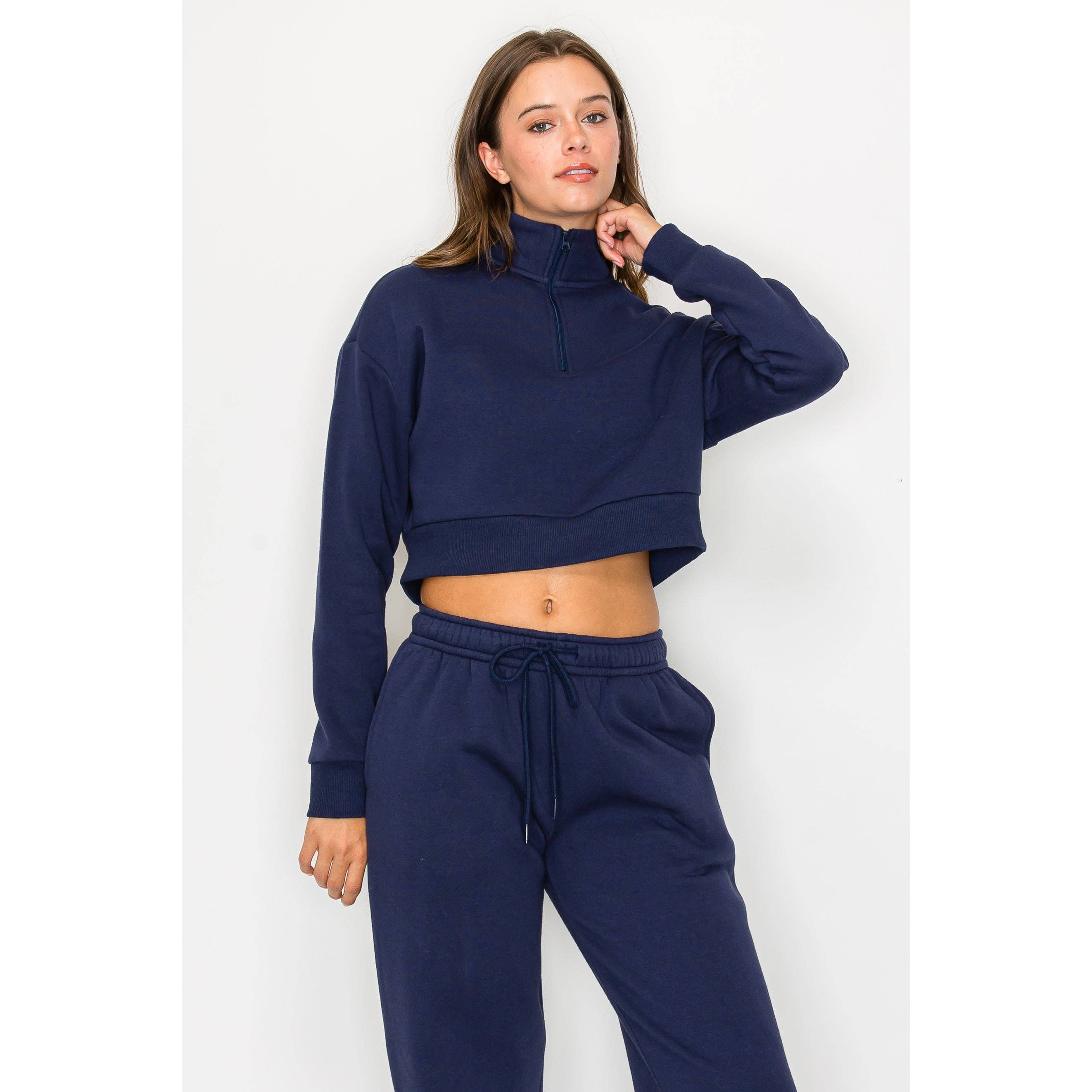 UP CLOTHING - Vente Sweat-shirt – femme - Sweat-shirt court à manches longues en polaire à demi-fermeture éclair5