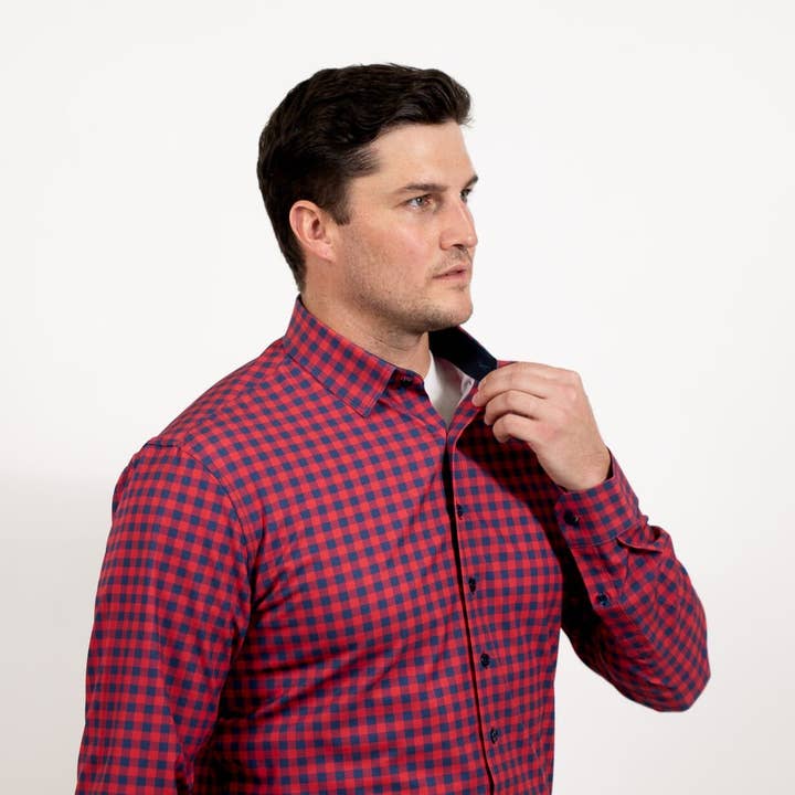 Tough Apparel - Venta al por mayor Camisa con botones - Hombre - Camisa Deportiva Hustle - Manga Larga - Cuadros Rojo y Azul Marino7