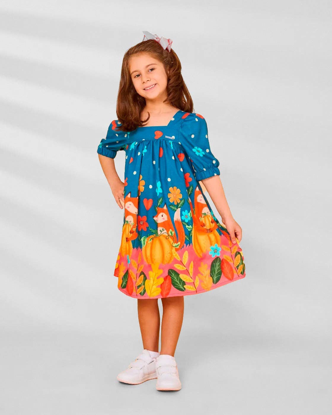 Mundo Coala - Wholesale Dress - Kids - Children's Dress with Blue Fox Print - Mundo Coala0