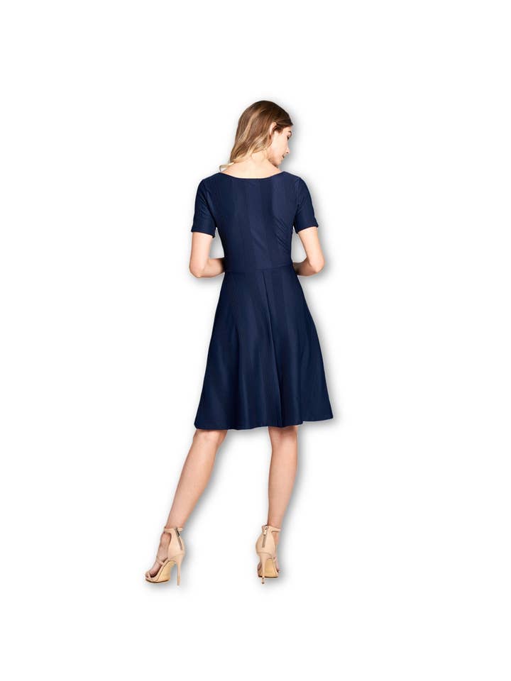 LKLUV - Wholesale Dress - Women's - Made in USA - Multi Print Boat Neckline Modern Dress - Navy3