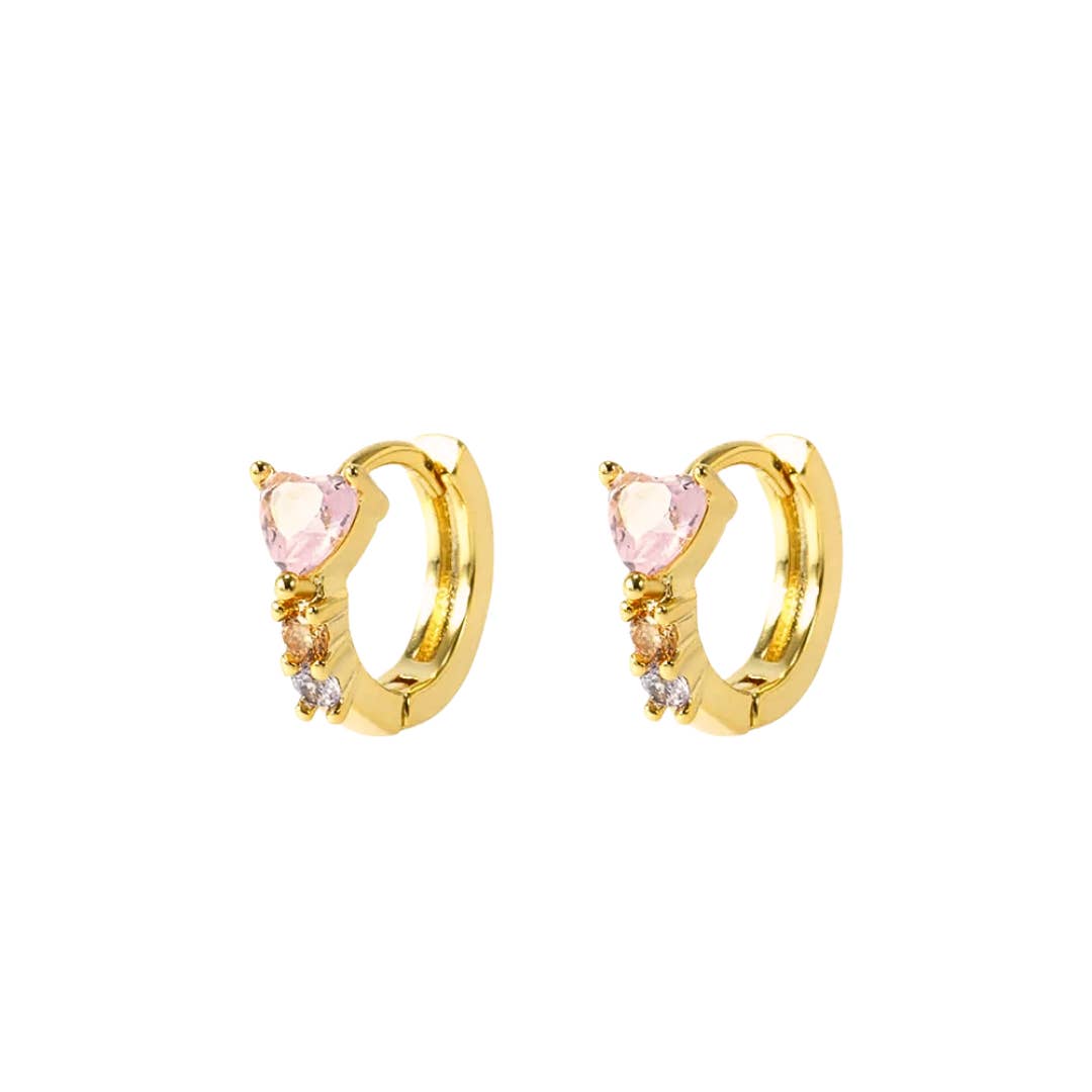 Gold Diamond heart hoops pink for wholesale on Faire