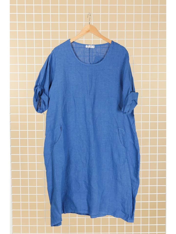 la maison des fibres naturelles - Wholesale Dress - Women's - Round neck dress in 100% linen 676114