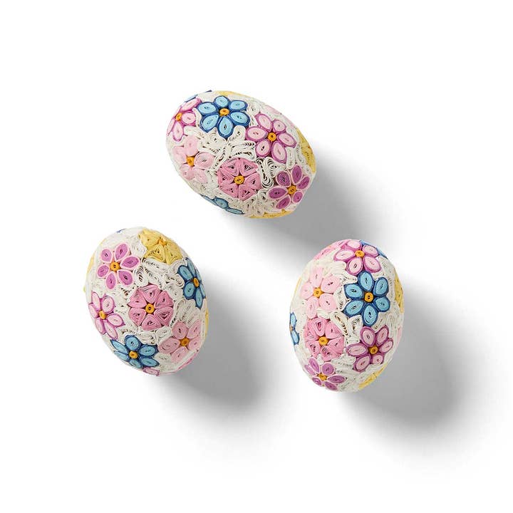 SERRV International - Wholesale Decorative Tabletop Object - Quilled Floral Easter Eggs - Set of 3