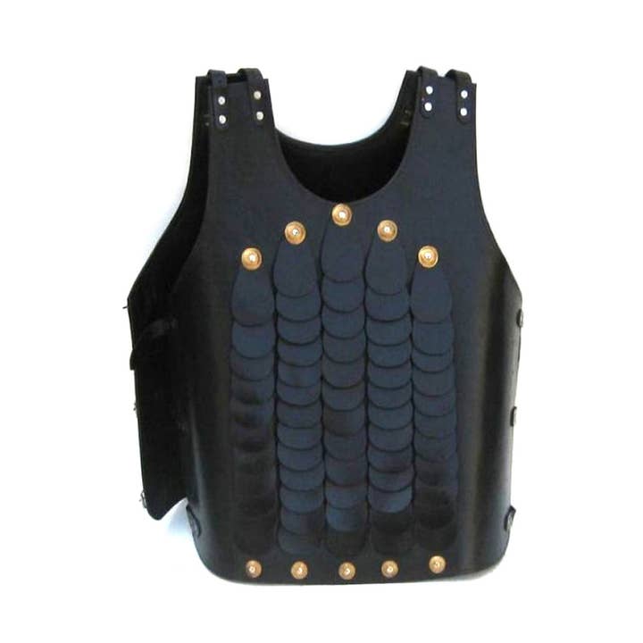 Giacca in pelle medievale (ecopelle nera con ottone) per la vendita all'ingrosso da parte di India Overseas Trading Corporation