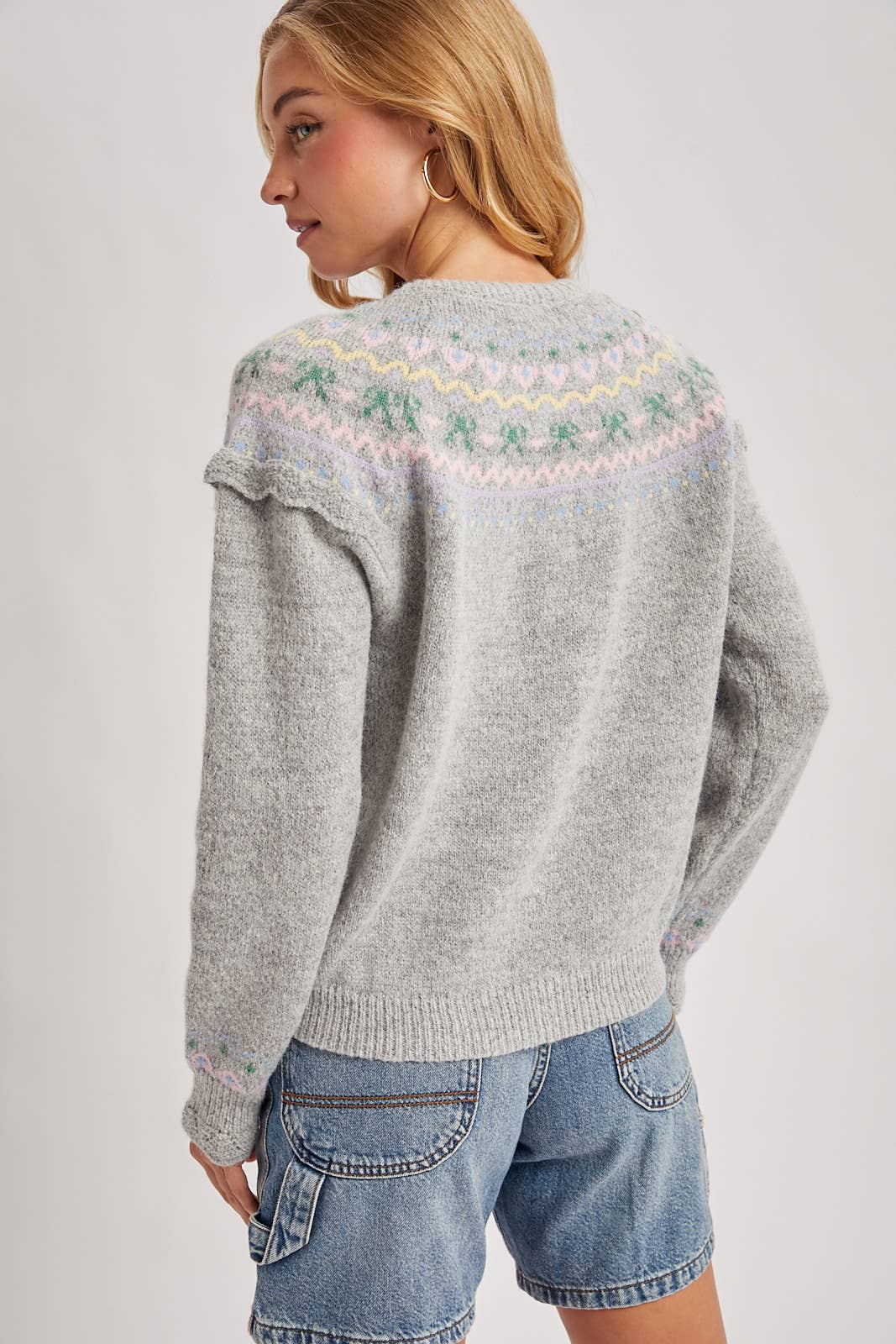 Bluivy - Wholesale Knit Sweater - Women's - BUTTON FRONT FAIR ISLE KNIT SWEATER TOP4