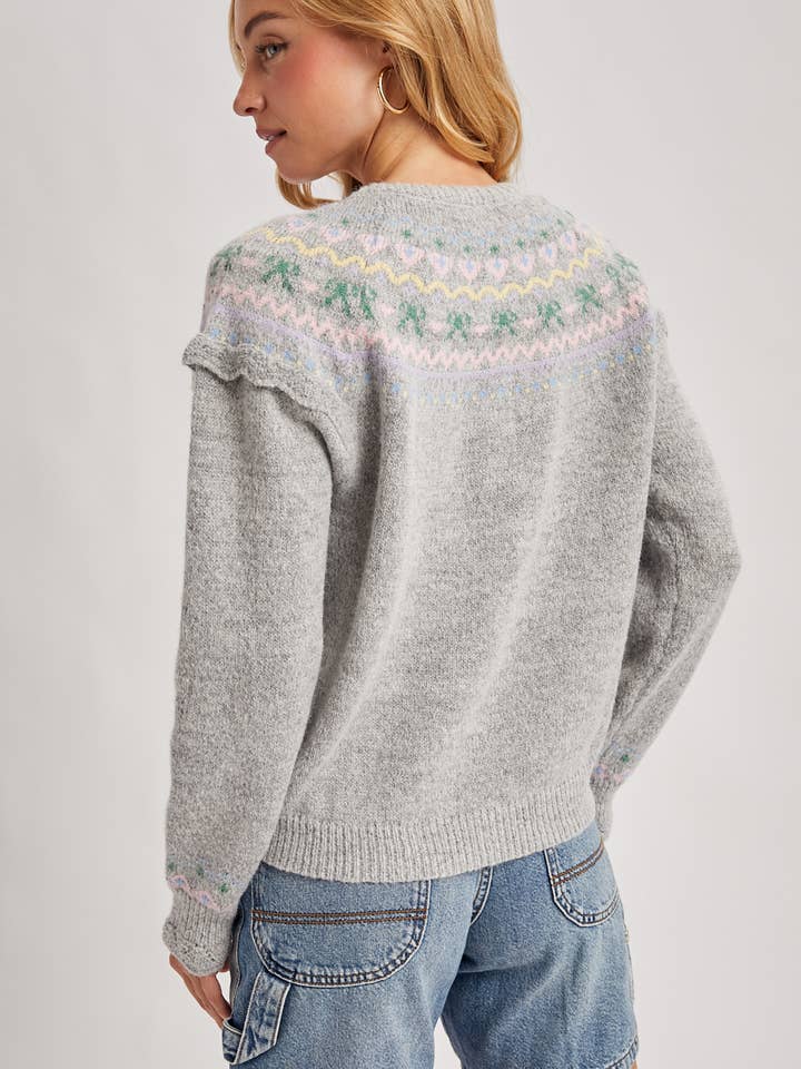 Bluivy - Wholesale Knit Sweater - Women's - BUTTON FRONT FAIR ISLE KNIT SWEATER TOP4