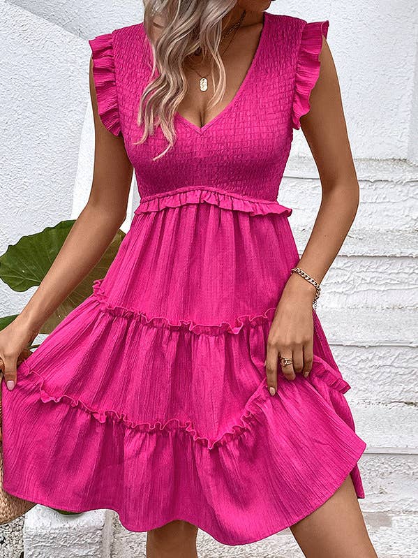 Casual Flowy  V Neck Ruffle Hem Sleeveless Dress Summer for wholesale by Lovesoft