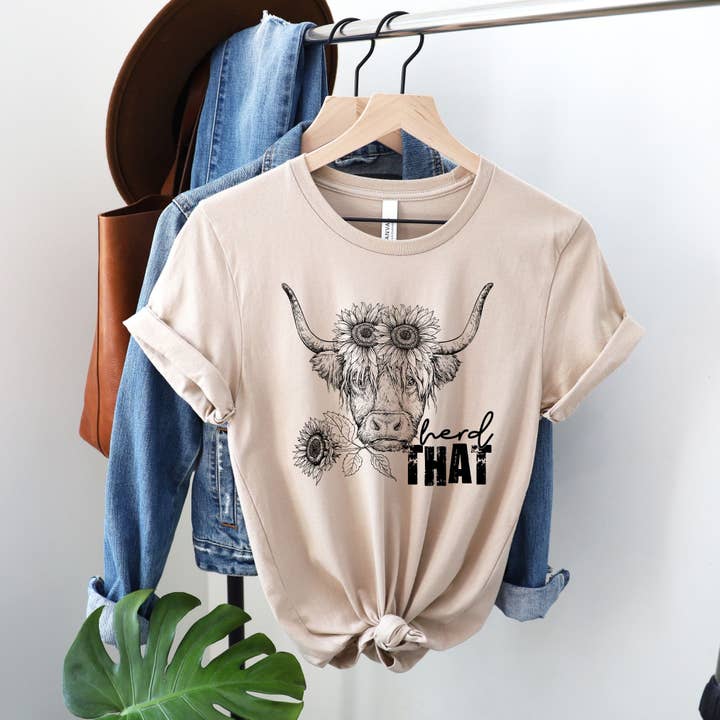 Herd That Heather Tan Tee Black Ink for wholesale by Simply Tees