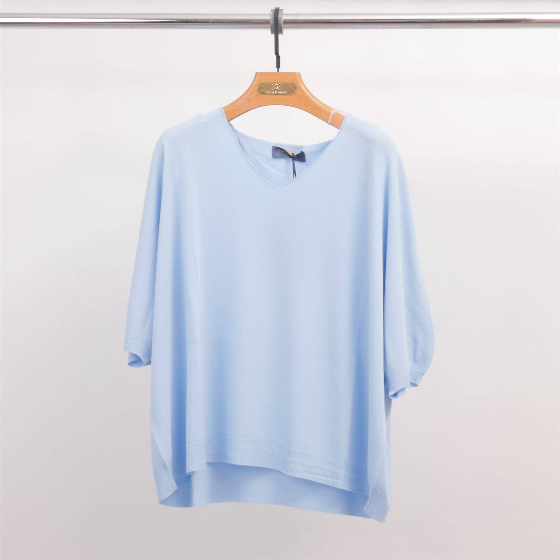 Cecile Wang – Großhandel Strickpullover – Damen – Leichter V-Ausschnitt Pullover mit kurzen Ärmeln aus feinem Strick YF523093