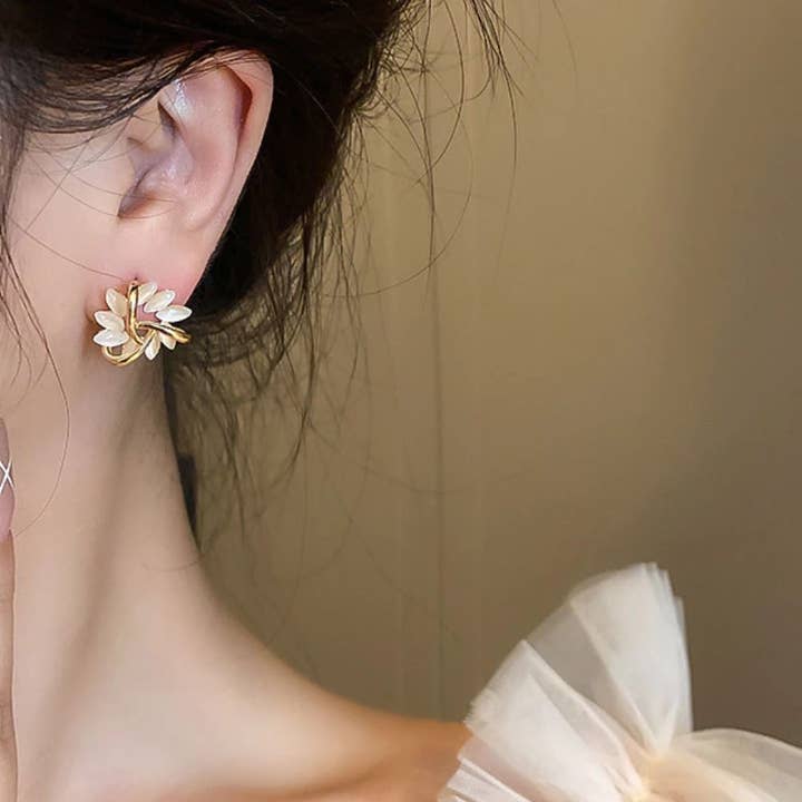 Ashlen - Wholesale Stud/Post Earrings - OPAL PETAL STUD EARRINGS (PAIR)2