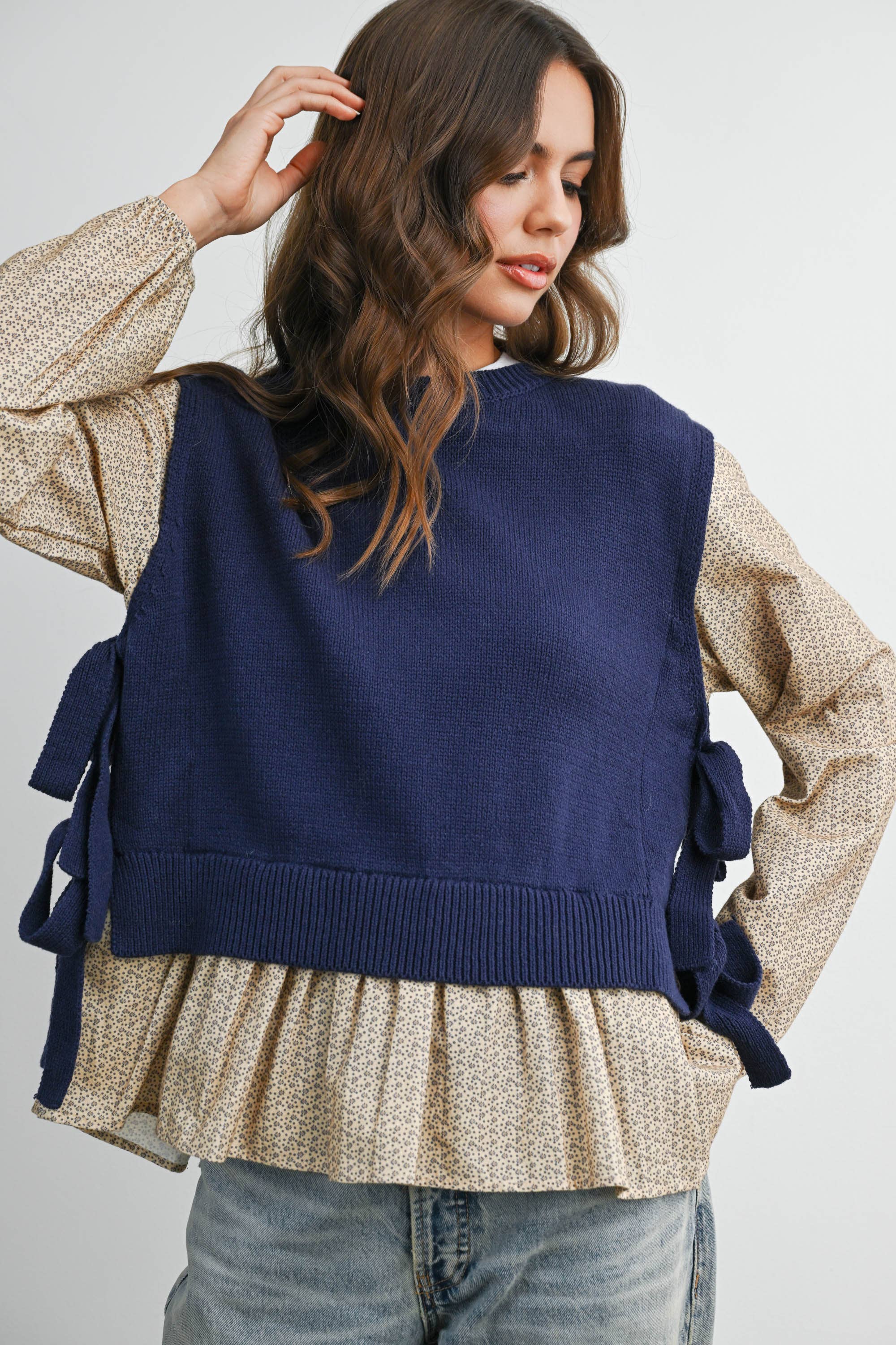 BUTTERMELON - Wholesale Shirt - Women's - Side Ribbon-Tied Knitted Top - BMW775922