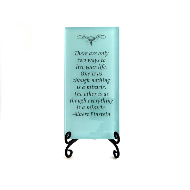 Lifeforce Glass, Inc. - Wholesale Desk/Tabletop Sign - Inspirational Glass Plaque- Einstein Quote