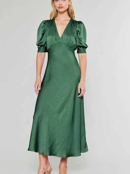 V-neck Long Length Dress W/Puff Sleeve for wholesale by Current Air