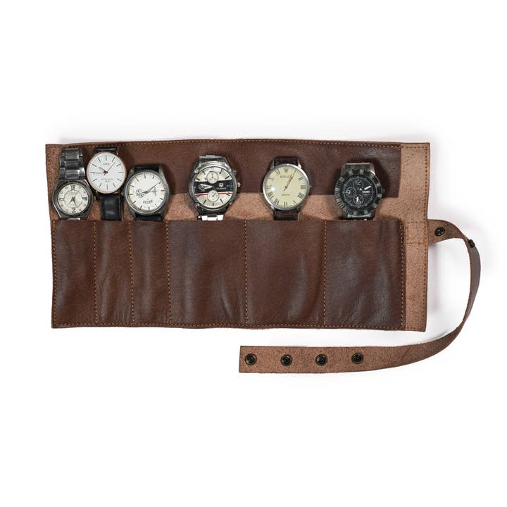 Leather Watch Roll Case 6 Slots Watch Display Storage Gift for wholesale by The Master Tanners