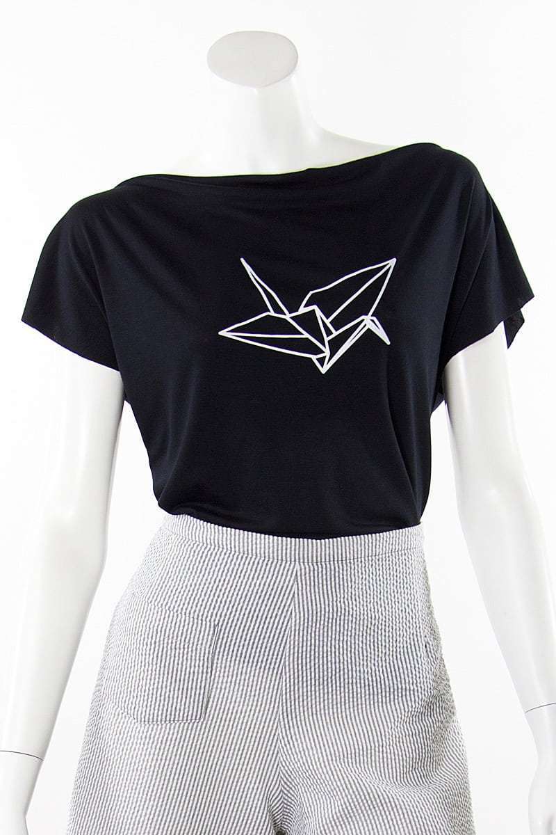Matrushka - Wholesale T-shirt met print - Dames - Zwart origami Crane t-shirt voor dames0