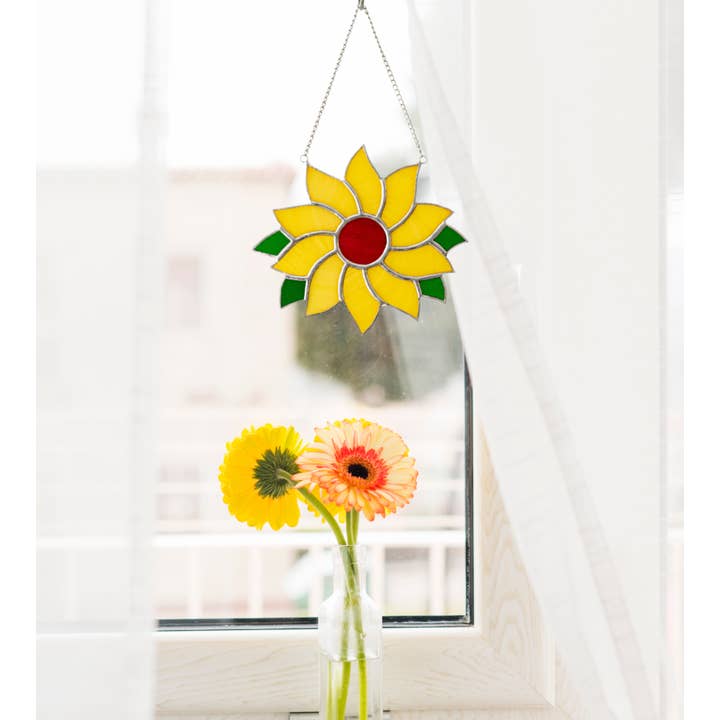 MondoBellissimo - Wholesale Zonnevanger - Gebrandschilderd glas in lood Sunflower Suncatcher F5310