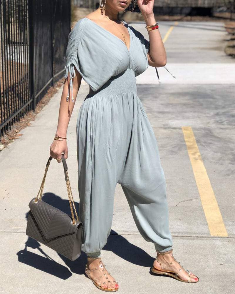 Queen Fashion - Wholesale Jumpsuit - Women's - drawstring ruched shirring waist jumpsuit6