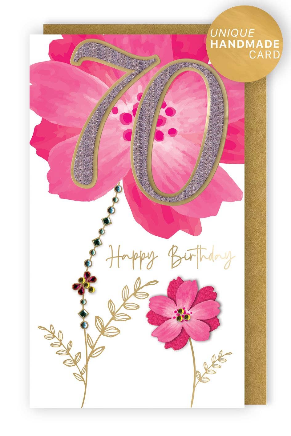 Second Nature Ltd - Wholesale Birthday Card - 70th - Large Pink Flower - Champagne - Second Nature0