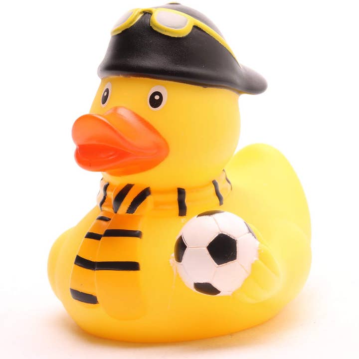 Bath duck soccer fan black and yellow - rubber duck for wholesale by Duckshop
