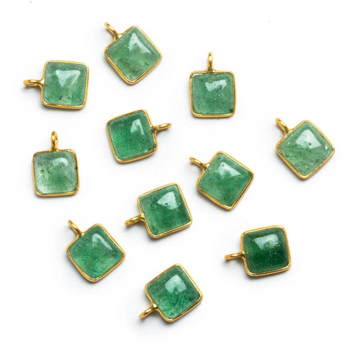 8mm Vermeil Indfattet Aventurin Firkantet Vedhæng 1 Perle for engroshandel hos The Bead Traders