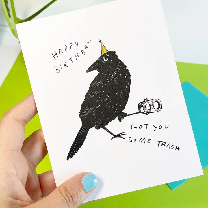 Kendra Lee Miller Art - Wholesale Birthday Card - Got You Some Trash Black Crow Birthday Card