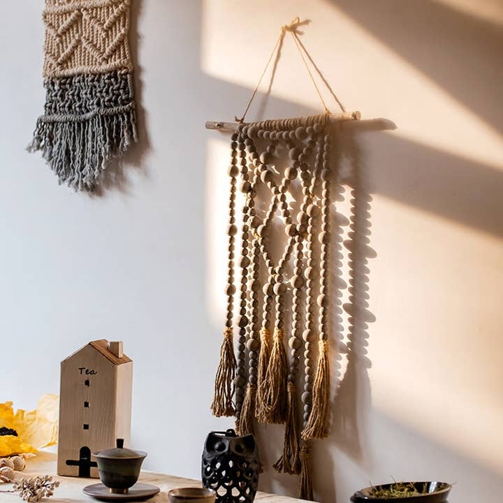 Rustic Reach - Wholesale Curtain Tieback - Wood Beaded Cord Curtain Tiebacks DIY Door Curtain 47" Long1