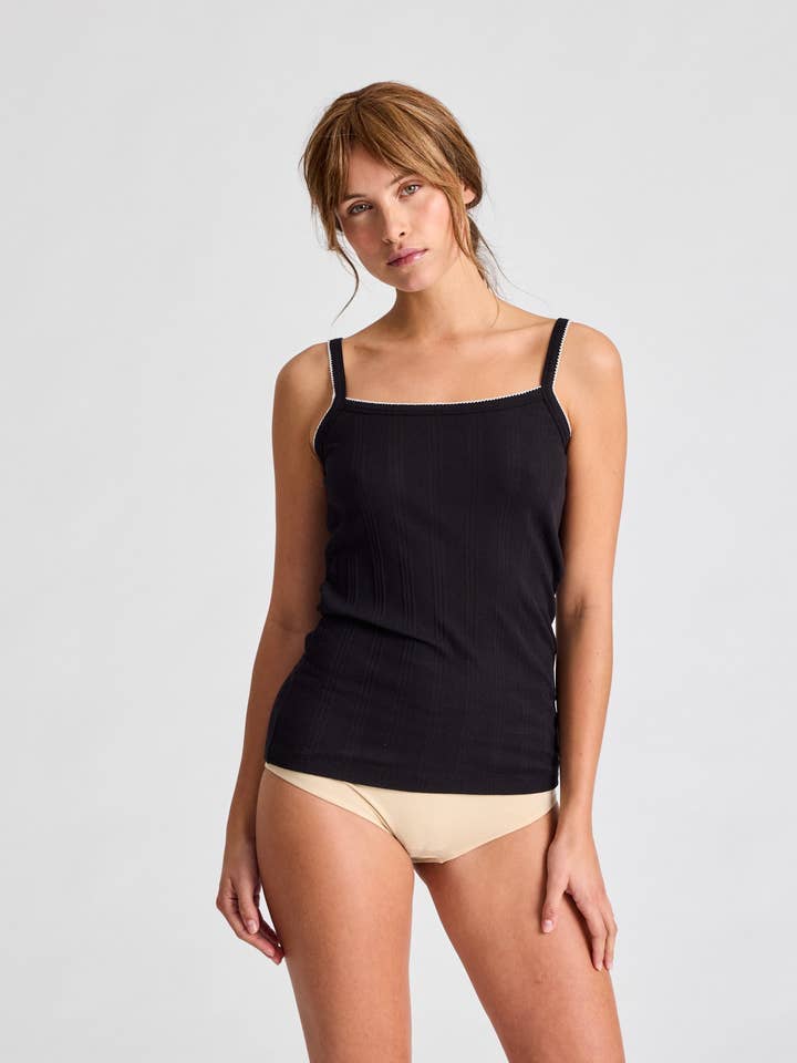 Top de Tirantes de Algodón Liva Drop Needle GOTS - Negro para venta al por mayor de gai-lisva