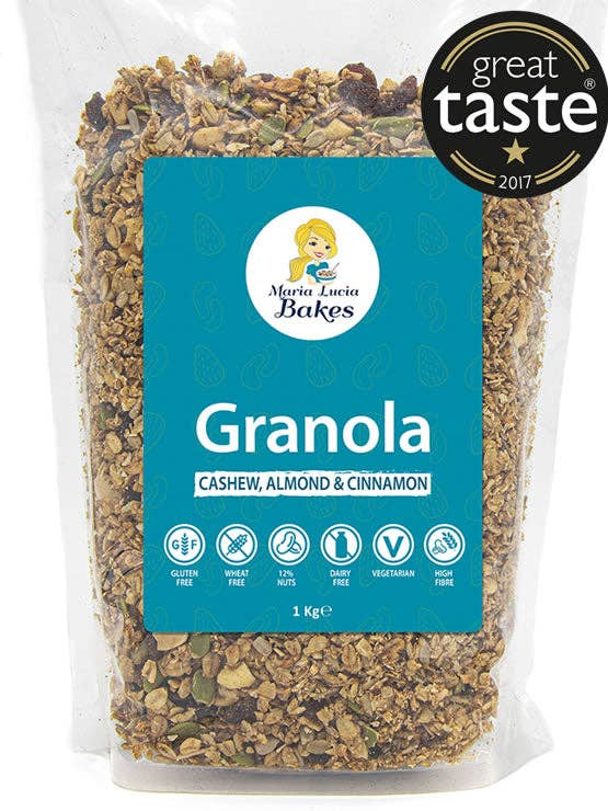 Cashew, Almond and Cinnamon Granola (1kg) - No Gluten, Wheat or Dairy - No Refined Sugar & Salt - Healthy & Natural Nutty Breakfast Cereal by Maria Lucia Bakes for wholesale by Maria Lucia Bakes - UK