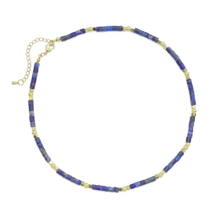 Collana con perline a tubo di lapislazzuli da 4 mm, sku #EF543 per la vendita all'ingrosso da parte di BestBeads&Beyond