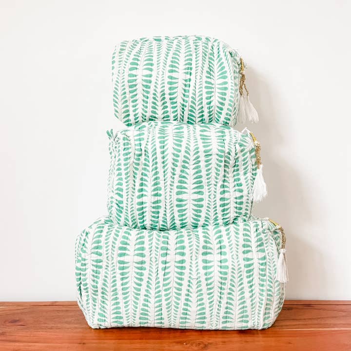 Smaragdblad Bloktryk Pung (sæt af 3) for engroshandel hos Kalyana Textiles