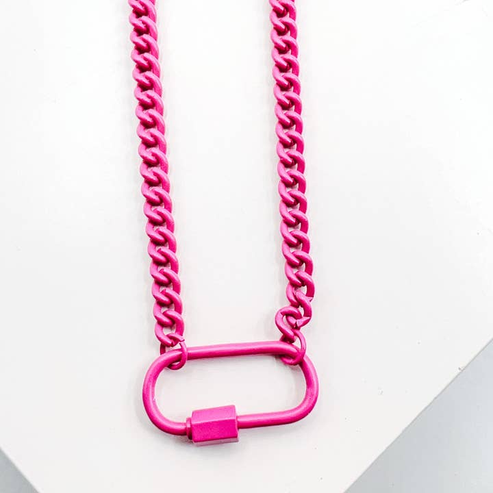 Hot Pink Enamel Clip Necklace for wholesale by Treasure Jewels Inc.