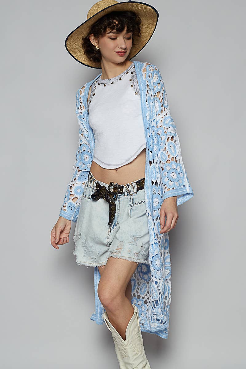 Pol Clothing - Vente Cardigan – femme - Cardigan en maille crochet à manches longues et col en V3