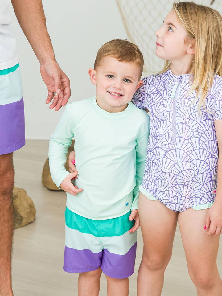 Green Boys Mint Long Sleeve Rash Guard for wholesale on Faire