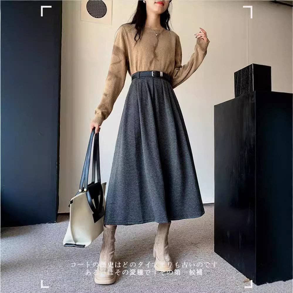 Marayn – wholesale Skirt – Women’s – Chic Korean Knit Midi Skirt HighWaisted Slimming ALine10