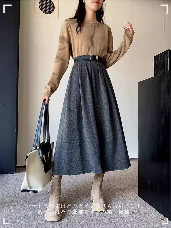 Marayn – wholesale Skirt – Women’s – Chic Korean Knit Midi Skirt HighWaisted Slimming ALine10