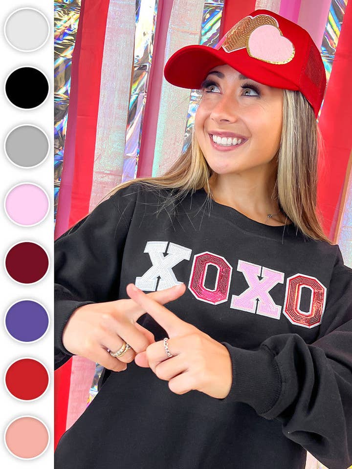 XOXO Sequin Valentine Graphic Sweatshirt for wholesale by Sugar Stitch