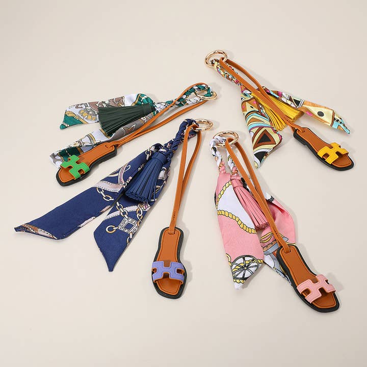 Sensibling Corp. - Wholesale Keychain - Women's - Slipper Keychain Bag Charm with Tassel Mini Scarf