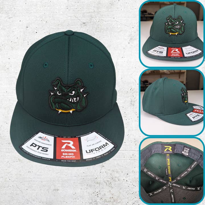 Lifestyles Sports - Vendita all'ingrosso Cappellino con visiera piatta - Unisex - Berretto Bulldog Richardson Flexfit verde ricamato personalizzato