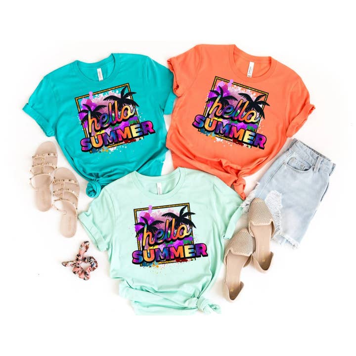 The Shirt Company - Wholesale T-Shirt (Graphic) - Women's - Palm Tree Hello Summer Shirt - Summer Shirt