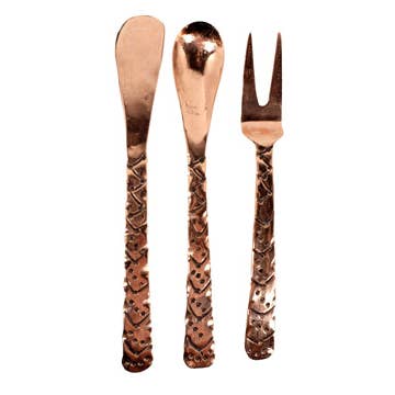 Tesoros Trading Company - Vente Sets de couverts - Ensemble de couverts 3 pièces en cuivre forgé à la main, Inde3