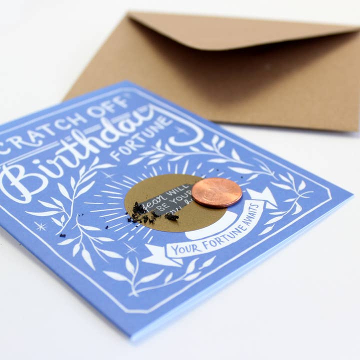 Inklings Paperie - Wholesale Birthday Card - Scratch-off Fortune Card - Blue Birthday2
