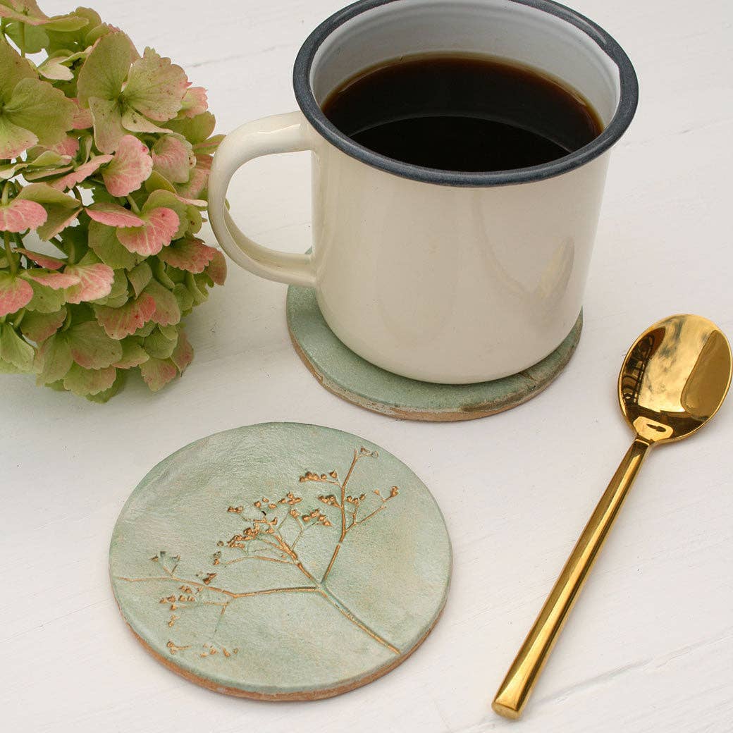 Juliet Reeves Designs - Wholesale Coasters - Green and Gold Wild Flower Coasters4