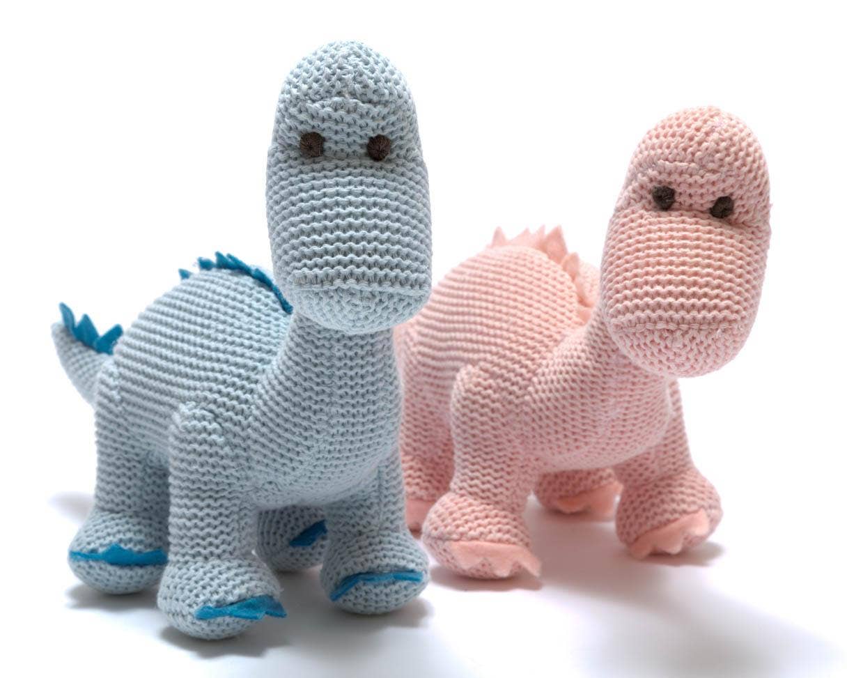 Best Years Ltd – wholesale Handheld rattle – Baby – Knitted Organic Cotton Pink Diplodocus Dinosaur Baby Rattle14