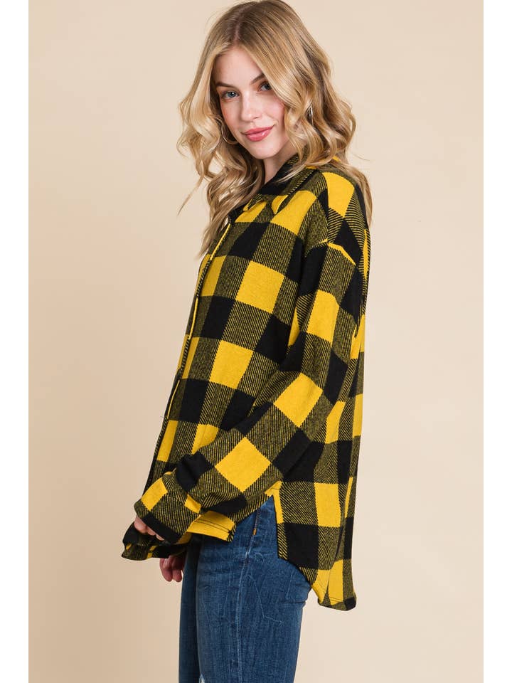 Mustard Black ETK-8641-PL Plus Size Buffalo Plaid Button Up Shirt for wholesale on Faire4