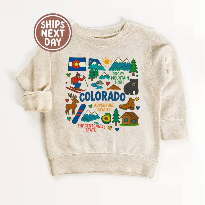 Colorado Kids Sweatshirt – Rocky Mountain State Icons for wholesale by EnjoyMyDesign