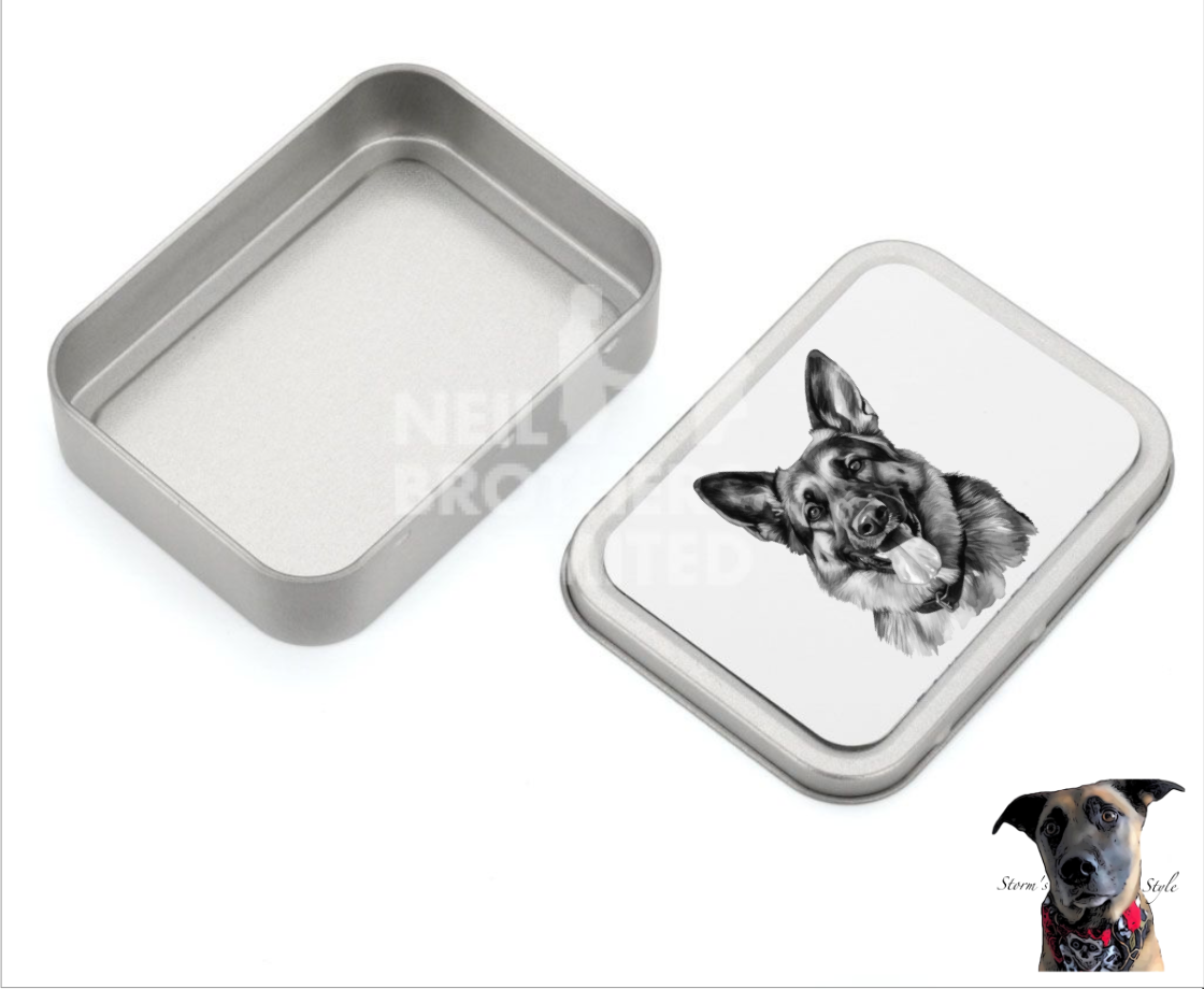 Storms Style - Vente Bocal à friandises – chien - Boîte à friandises en métal pour petit chien noir et gris - de nombreuses races24