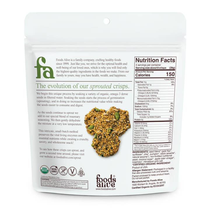 Foods Alive - Wholesale Crackers - Rosemary Organic Sprouted Crisps1