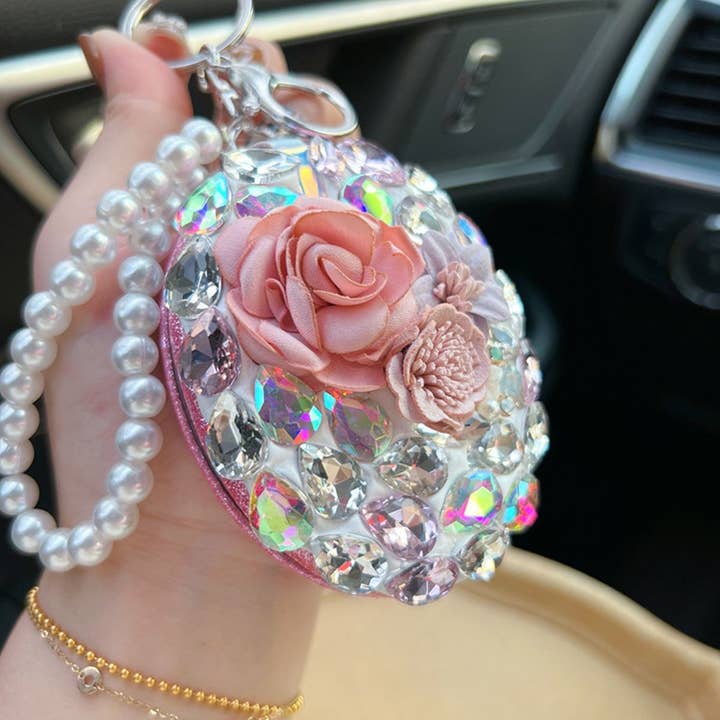 Rhinestone Flower Ball Key Chain for wholesale by PEACH ACCESSORIES