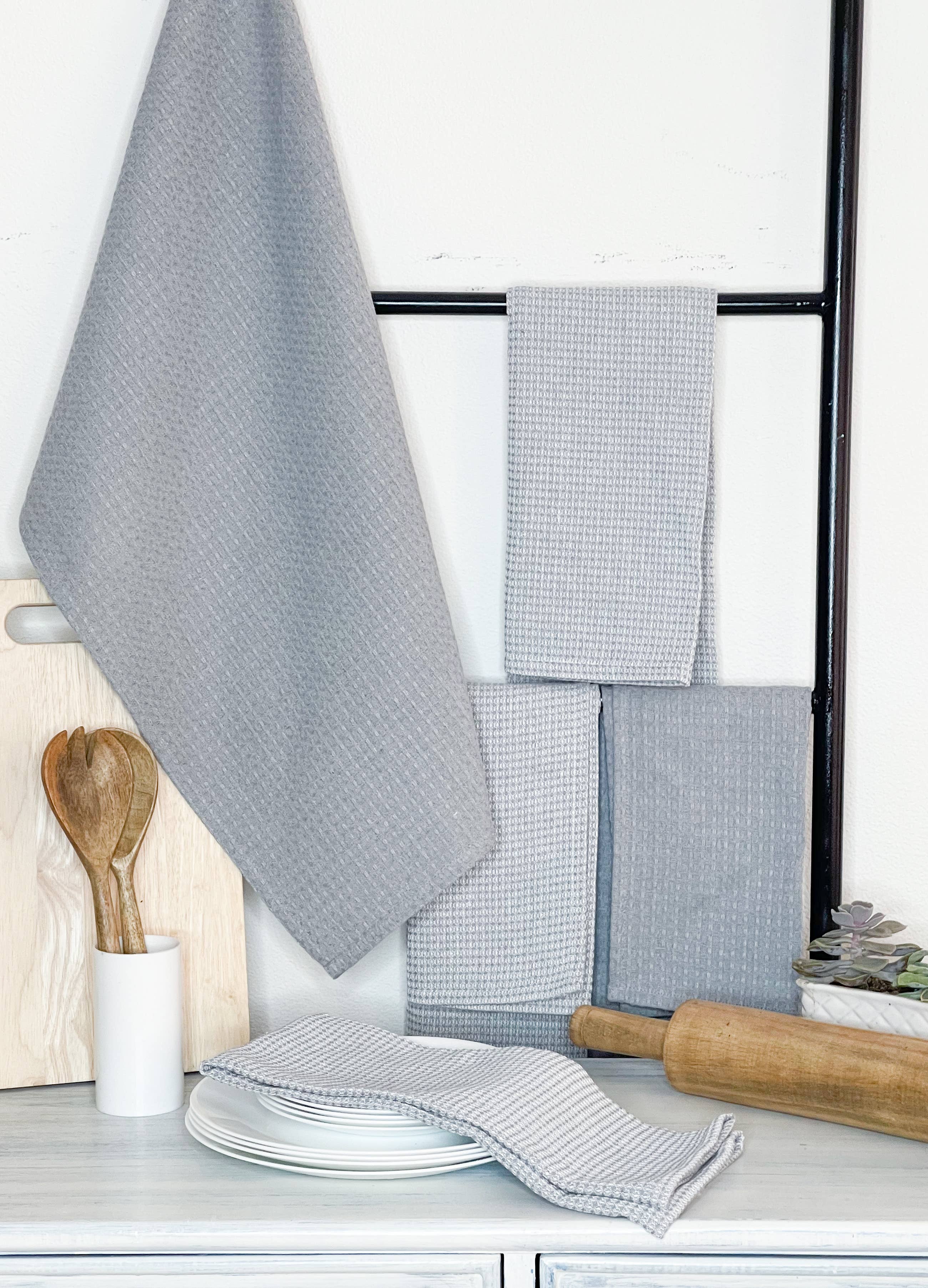 Grey Set of 6-Waffle Kitchen Towels, 18''X28'', Grey, Upcycled. for wholesale on Faire3