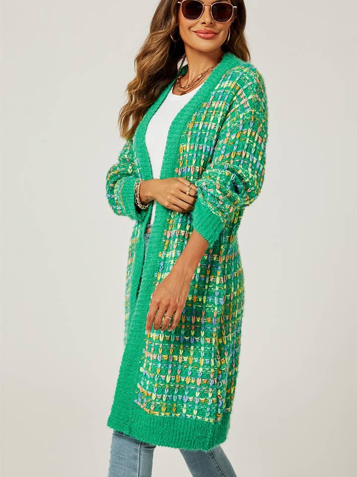 FS Collection (Germany) - Wholesale Cardigan - Women's - Green Boucle Check Cardigan In Rainbow Multicolour Speckles4